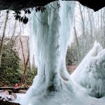 frozen waterfall from inside rock hollow